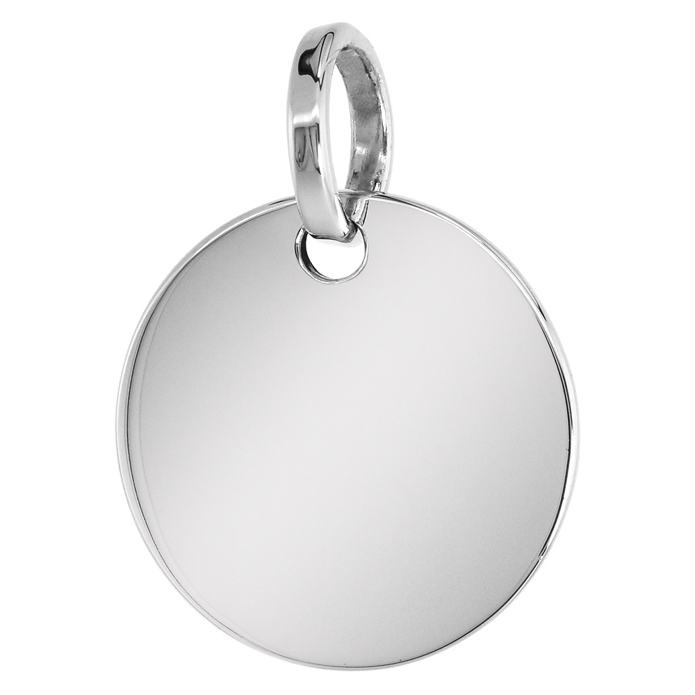 7/8 INCH STERLING SILVER ENGRAVEABLE DISC PENDANT FOR MEN AND WOMEN 22MM ROUND HANDMADE
