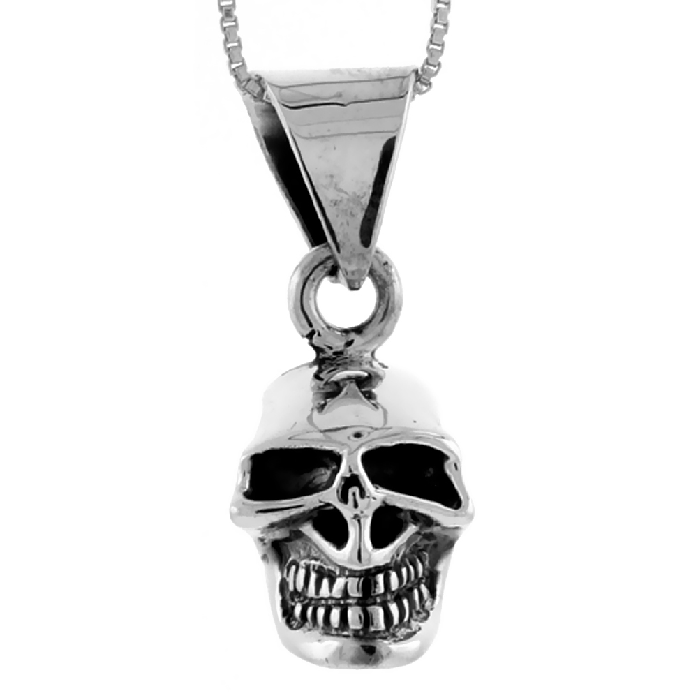 STERLING SILVER SKULL PENDANT HANDMADE, 1 INCH LONG