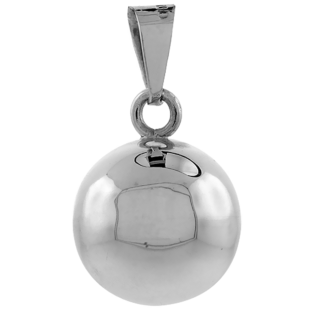 STERLING SILVER HARMONY BALL PENDANT 13/16 INCH ROUND 20MM HIGH POLISHED HANDMADE