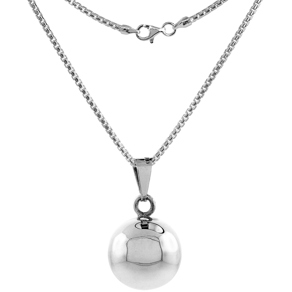 STERLING SILVER HARMONY BALL NECKLACE 13/16 INCH ROUND HIGH POLISHED HANDMADE 2MM ROUND BOX
