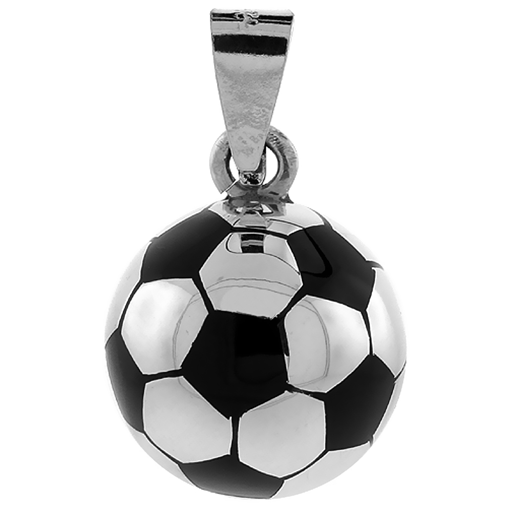 STERLING SILVER SOCCER BALL PENDANT 1 INCH ROUND 24MM HIGH POLISHED HANDMADE