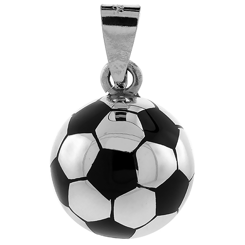 Sterling Silver Soccer Ball Pendant 1 inch Round 24mm High Polished Handmade
