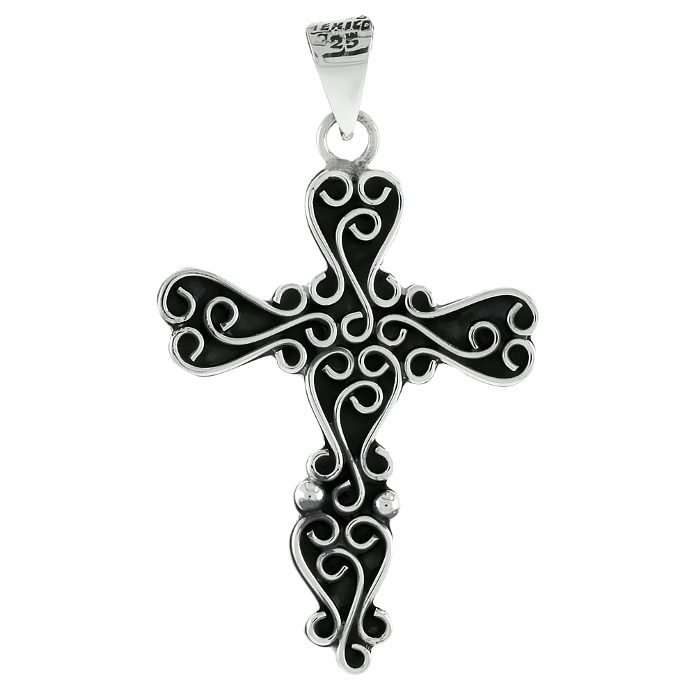 LARGE 2 1/4 INCH STERLING SILVER S SCROLL PECTORAL CROSS PENDANT FOR WOMEN AND MEN HANDMADE NO CHAIN
