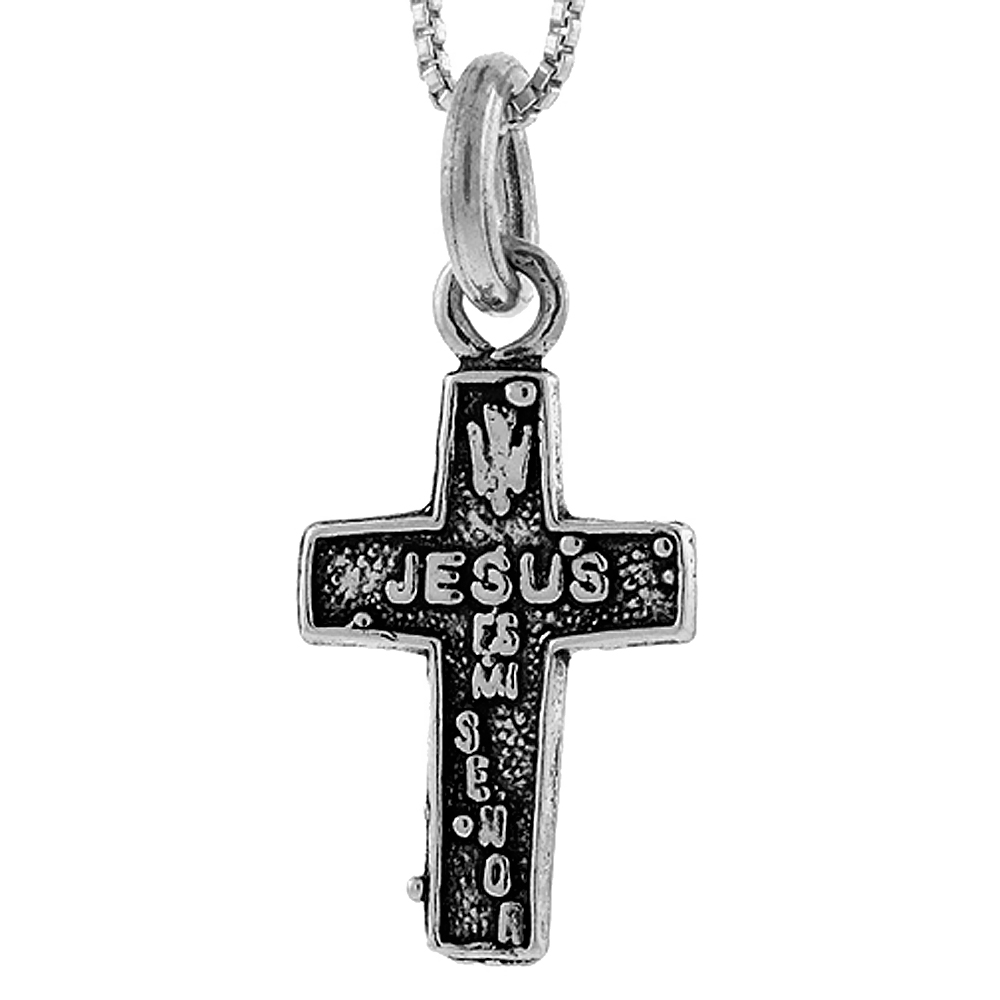 STERLING SILVER JESUS ES MI SENOR CROSS PENDANT HANDMADE, 1 INCH LONG