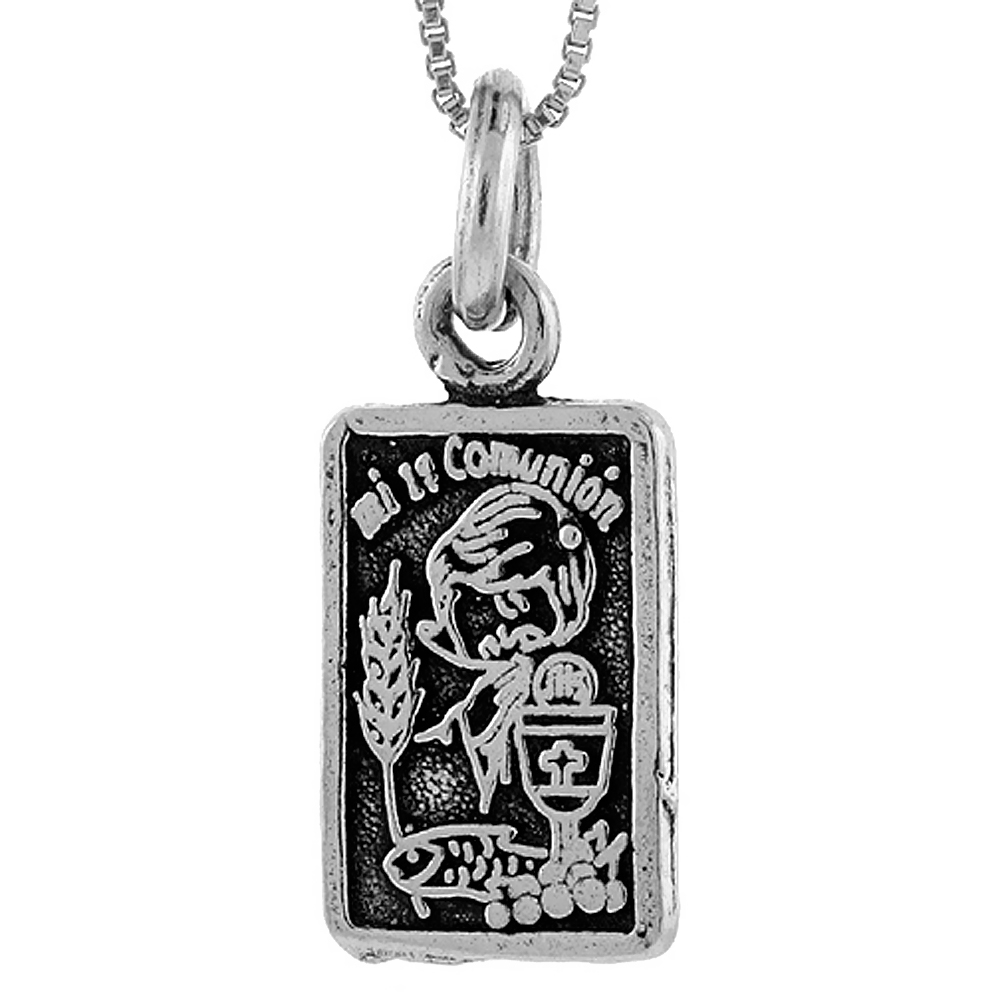 STERLING SILVER MI PRIMERA COMUNION (MY FIRST COMMUNION) PENDANT HANDMADE, 1 INCH LONG