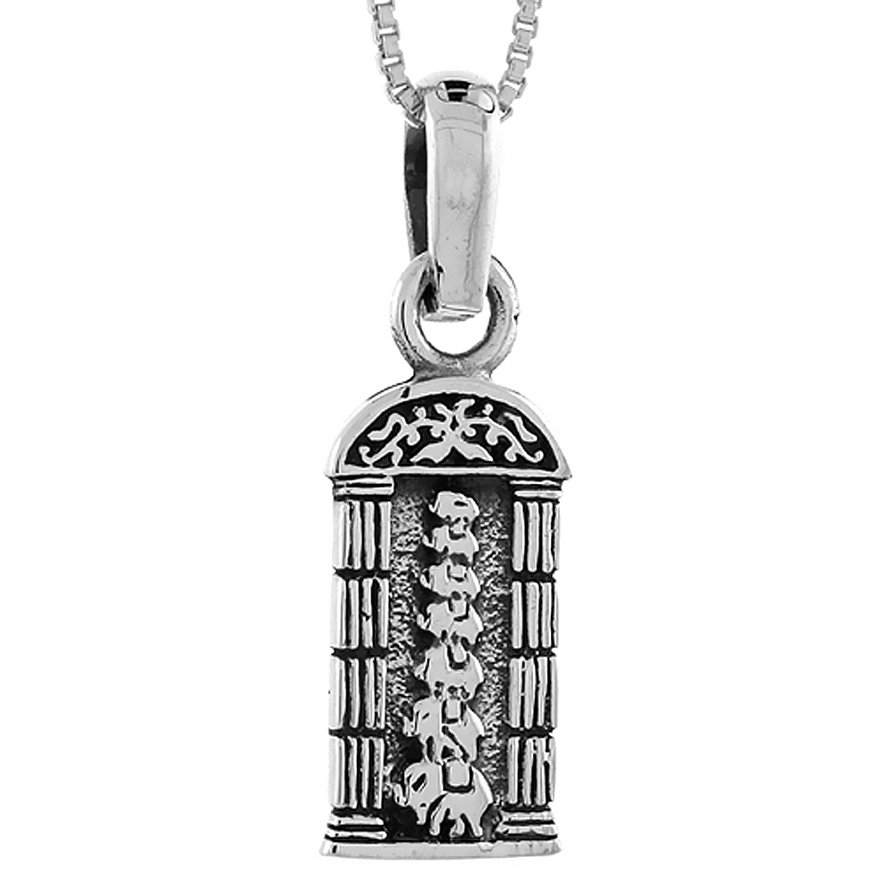 STERLING SILVER LUCKY 7 ELEPHANT PENDANT HANDMADE, 1 INCH LONG