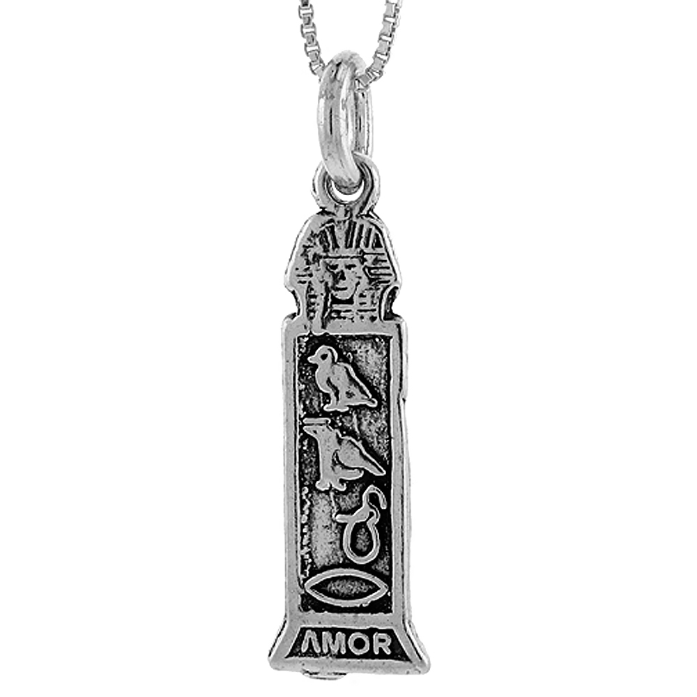 STERLING SILVER EGYPTIAN HIEROGLYPHICS CARTOUCHE AMOR PENDANT HANDMADE 1 1/4 INCH TALL