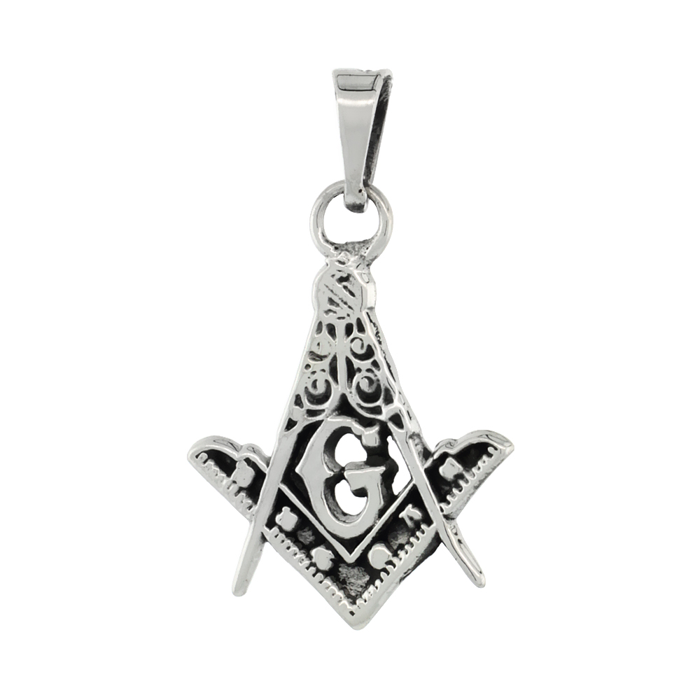 STERLING SILVER MASONIC SYMBOL SQUARE & COMPASS PENDANT HANDMADE, 21MM LONG