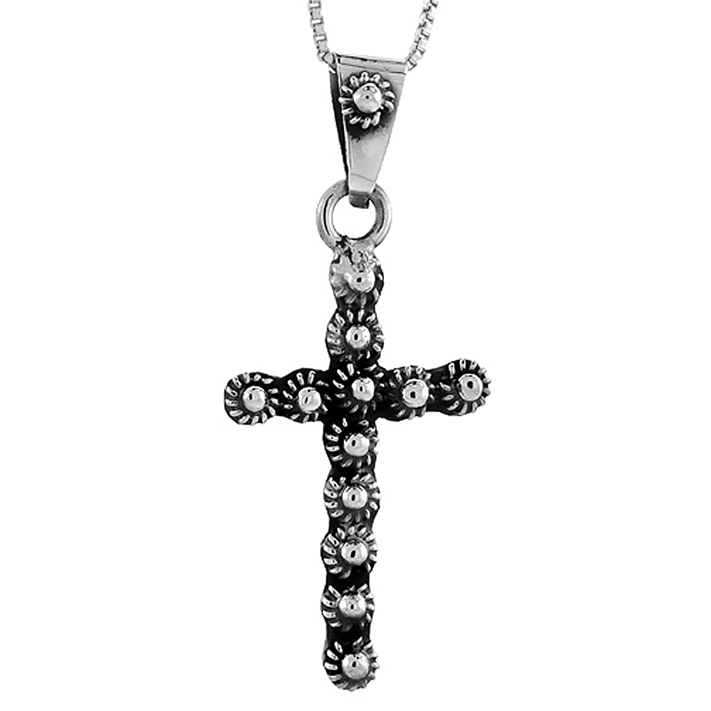 STERLING SILVER FLORAL CROSS PENDANT HANDMADE 1 3/8 INCH TALL, NO CHAIN INCLUDED