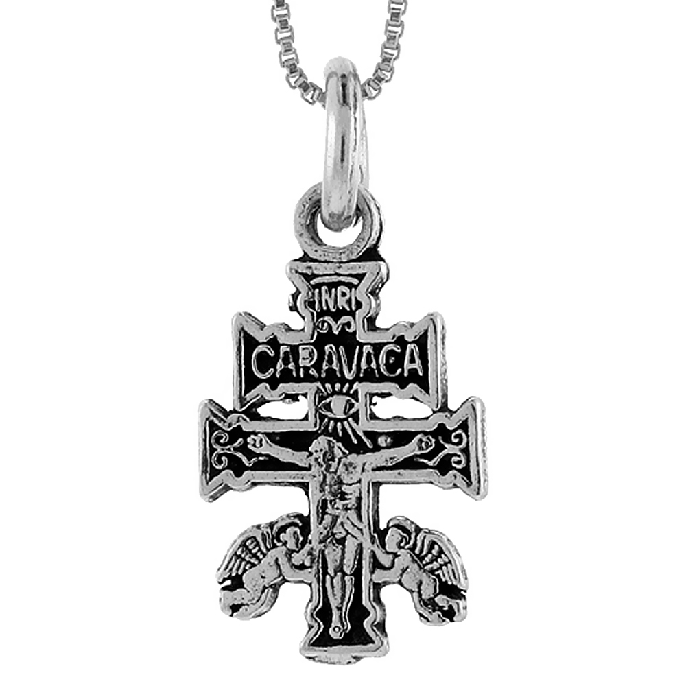 STERLING SILVER CARAVACA CROSS PENDANT HANDMADE 1 INCH TALL