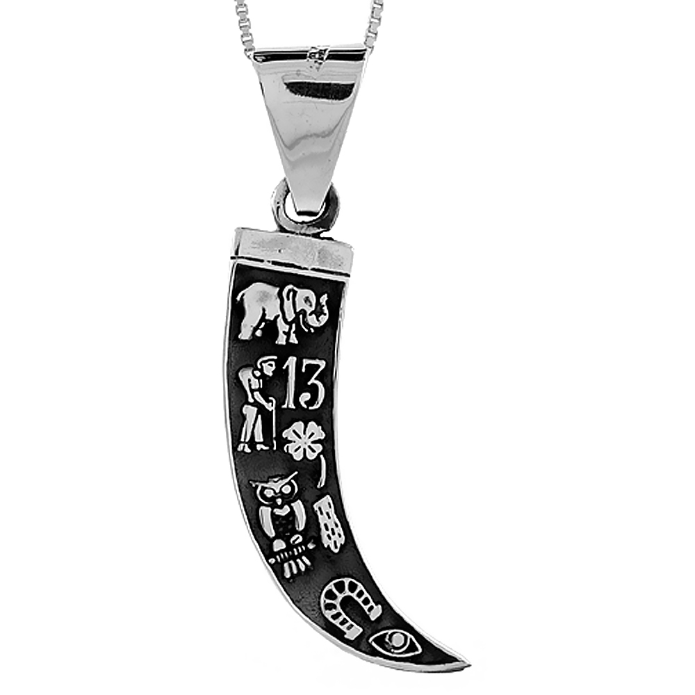 1 5/8 INCH STERLING SILVER LARGE ITALIAN HORN PENDANT FOR MEN AND WOMEN GOOD LUCK CHARM HANDMADE 42MM TALL