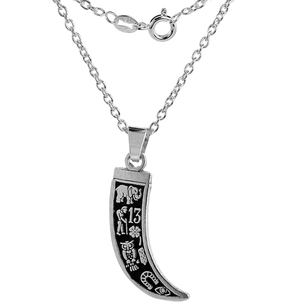 STERLING SILVER SMALL HORN NECKLACE GOOD LUCK CHARM HANDMADE 1 1/16 INCH TALL R_50