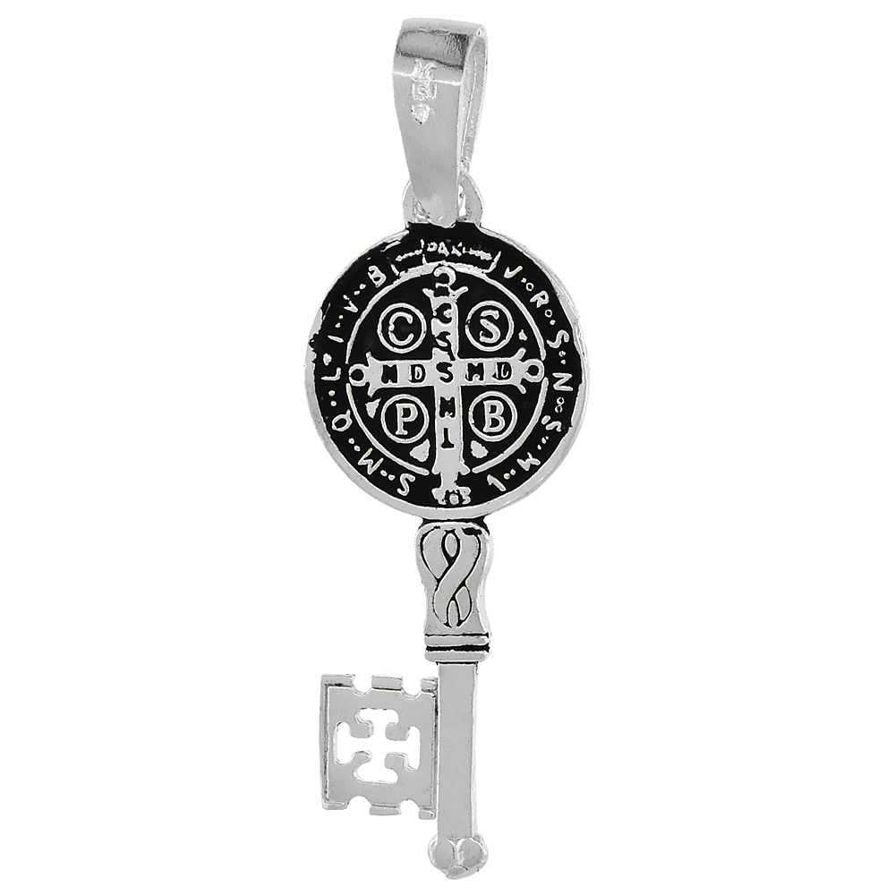 Sterling Silver Saint Benedict Medal Key Medal Handmade 1 1/16 inch (27mm) tall