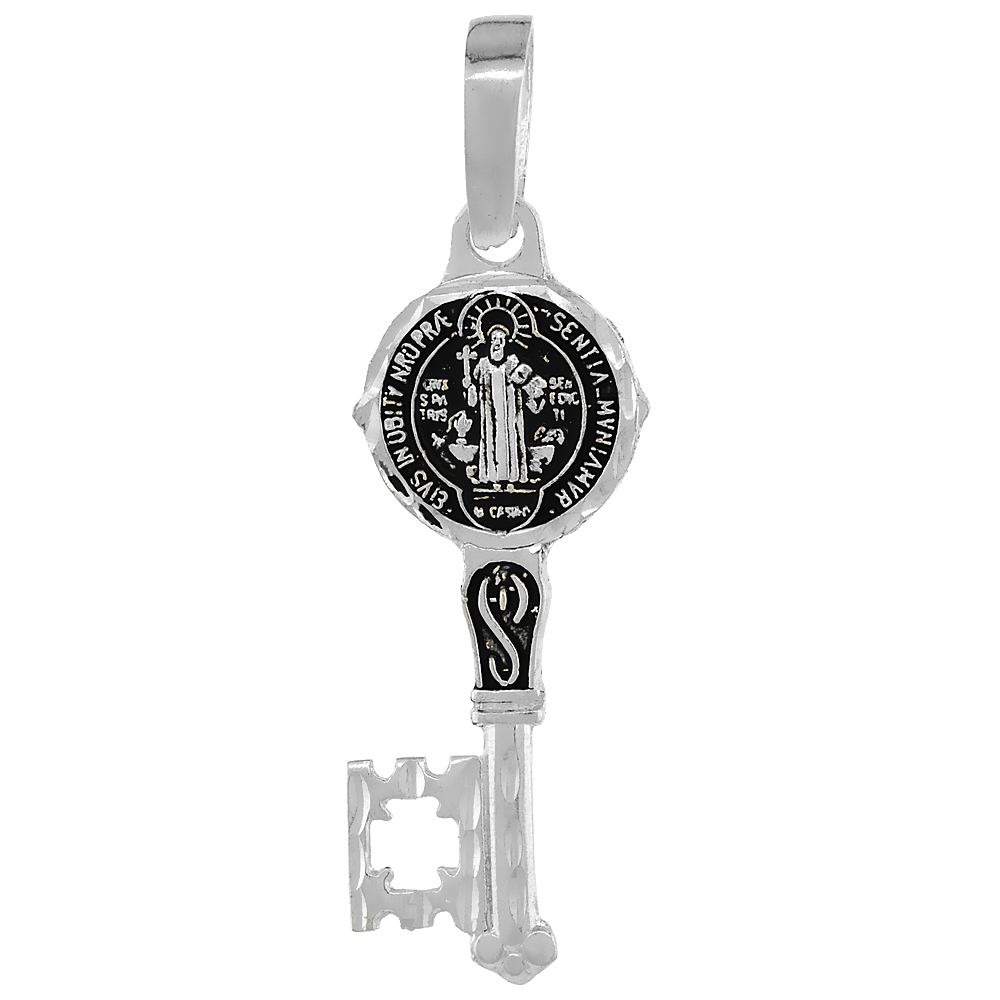 Sterling Silver Saint Benedict Medal Key Medal Handmade 1 5/8 inch (41mm) tall