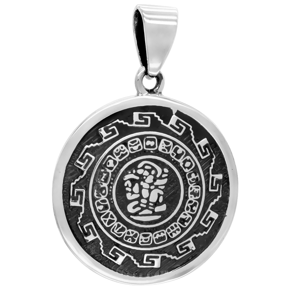 Sterling Silver Maya Calendar Signs of the Tzolk&#039;in Ritual Cycle Convex Handmade 1 inch round