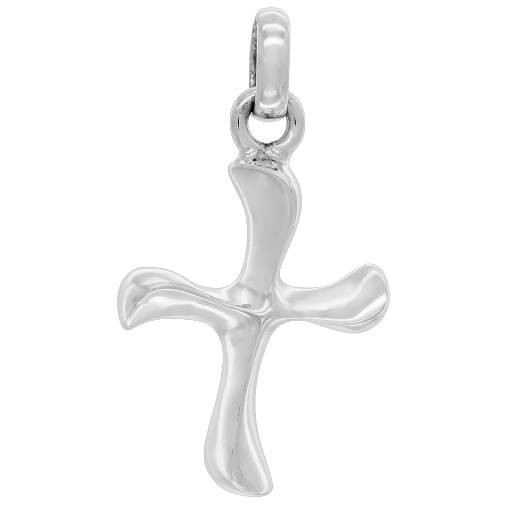 Sterling Silver S-shaped Curved Cross Pendant Solid Back Handmade 1 3/8 inch , NO Chain Included