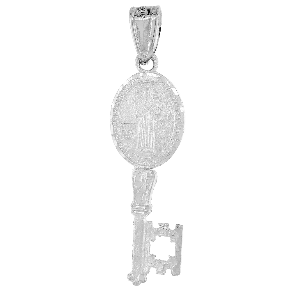 STERLING SILVER SAINT BENEDICT KEY PENDANT HANDMADE 1 3/8 INCH TALL