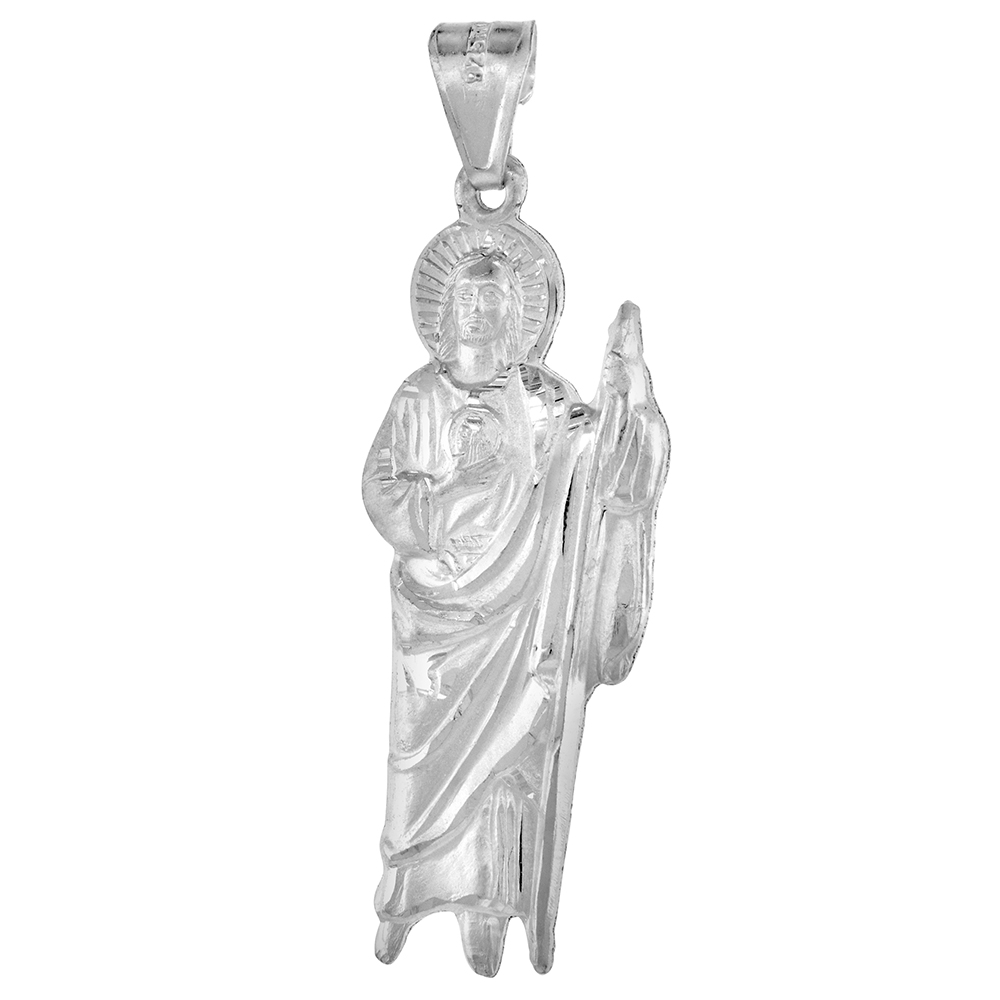 1 1/2 INCH STERLING SILVER SAINT JUDE THADDAEUS PENDANT FOR MEN AND WOMEN SOLID BACK 39MM TALL