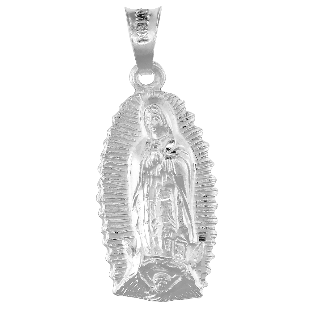 Sterling Silver St Guadalupe Pendant Oval Medal 7/8 inch tall NO Chain Included
