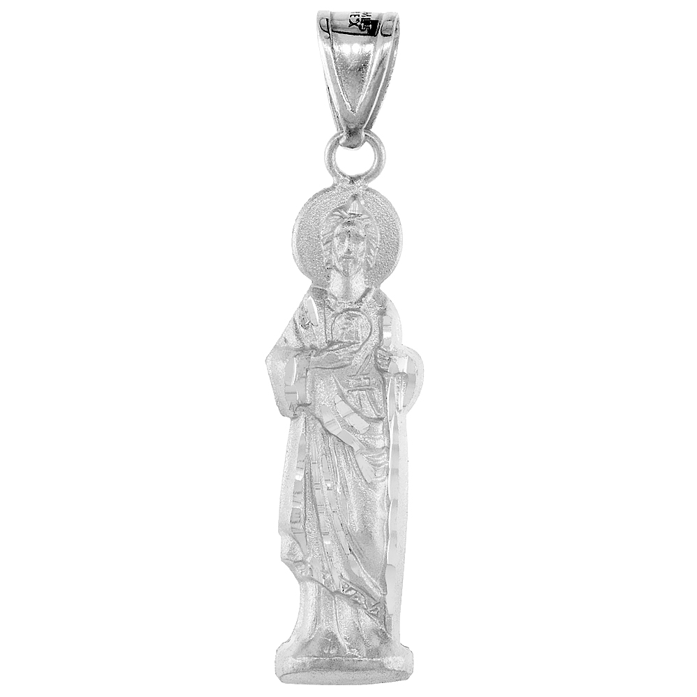STERLING SILVER ST. JUDE PENDANT SAN JUDAS TADEO FIGURE 1 1/2 INCH TALL NO CHAIN INCLUDED