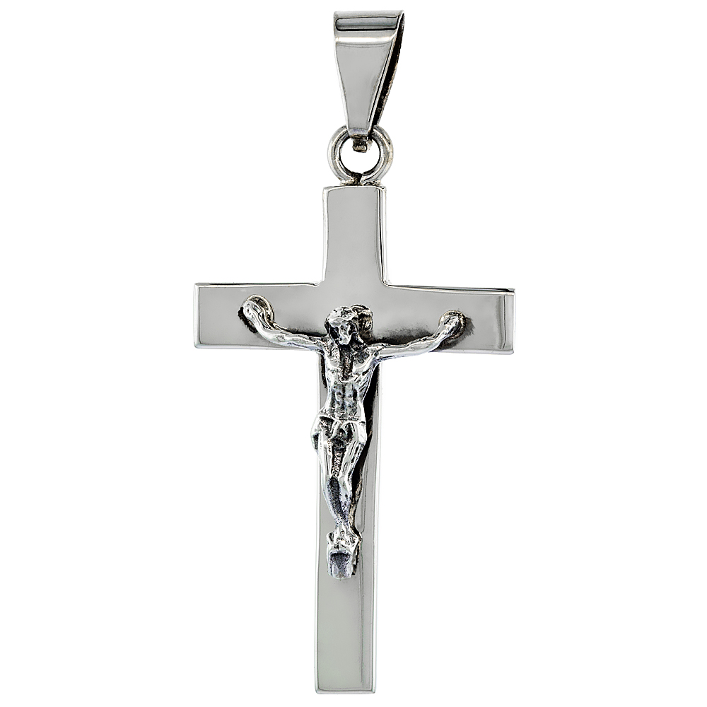 STERLING SILVER LARGE CRUCIFIX PENDANT PECTORAL HIGH POLISHED HANDMADE 2 1/16 INCH TALL NO CHAIN INCLUDED