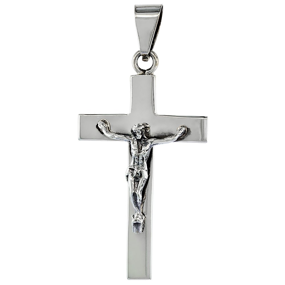 Sterling Silver Large Crucifix Pendant Pectoral High Polished Handmade 2 1/16 inch tall NO Chain Included