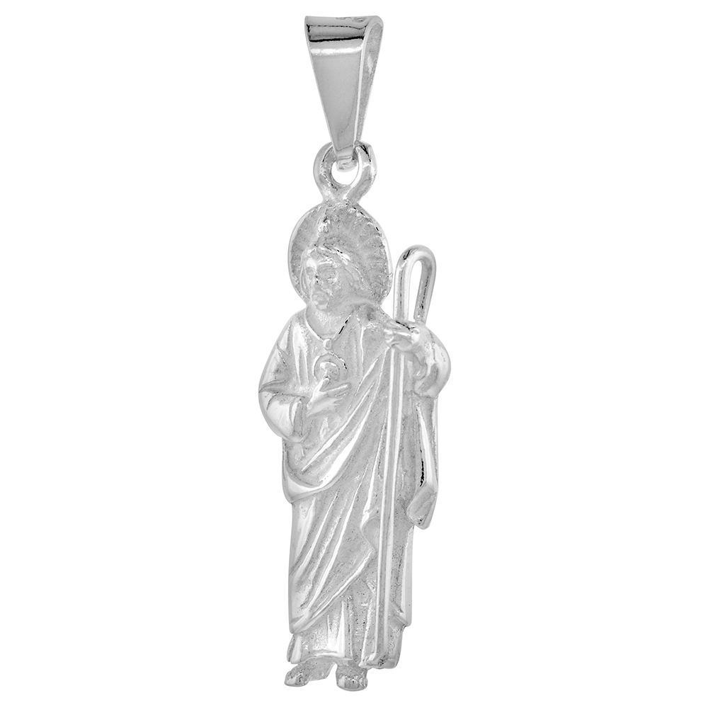 Sterling Silver St Jude Thaddaeus Pendant 1 3/8 inch tall
