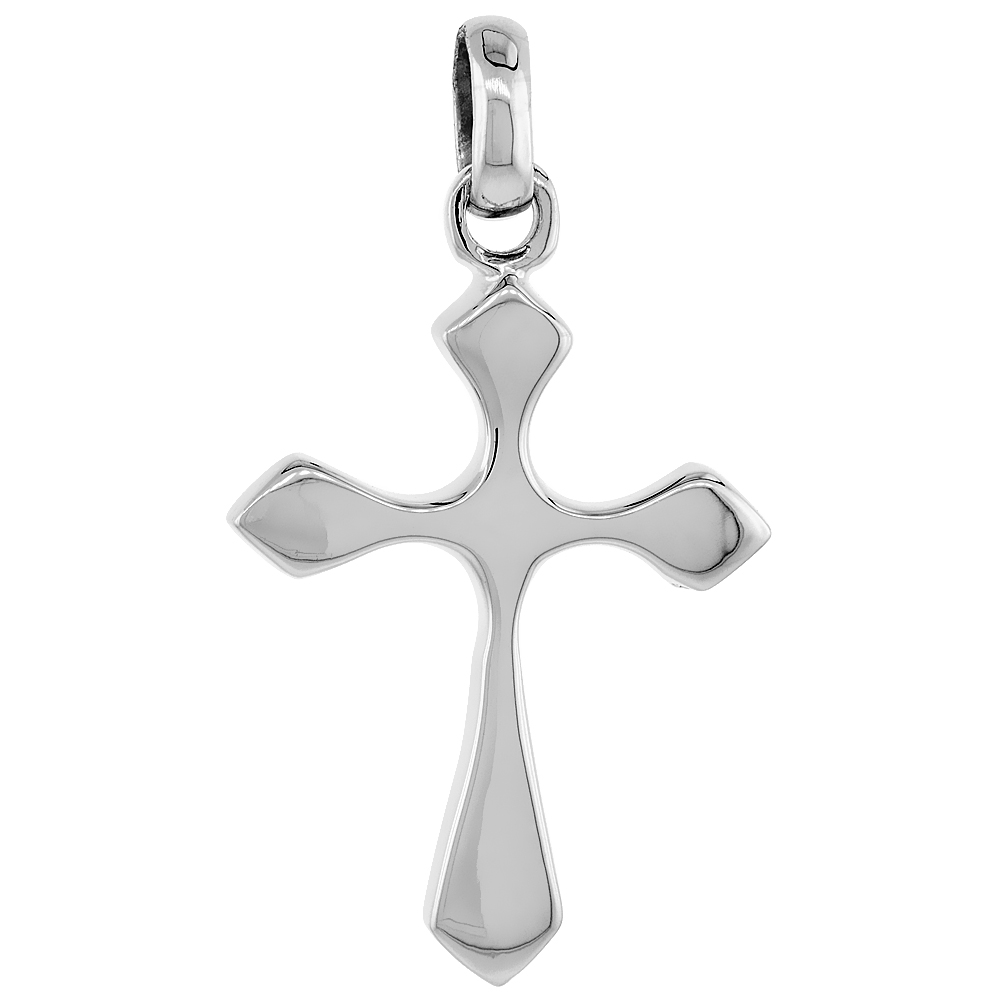 STERLING SILVER FUSILLY CROSS PENDANT HIGH POLISHED SOLID BACK HEAVY HANDMADE 1 5/8 INCH TALL NO CHAIN INCLUDED