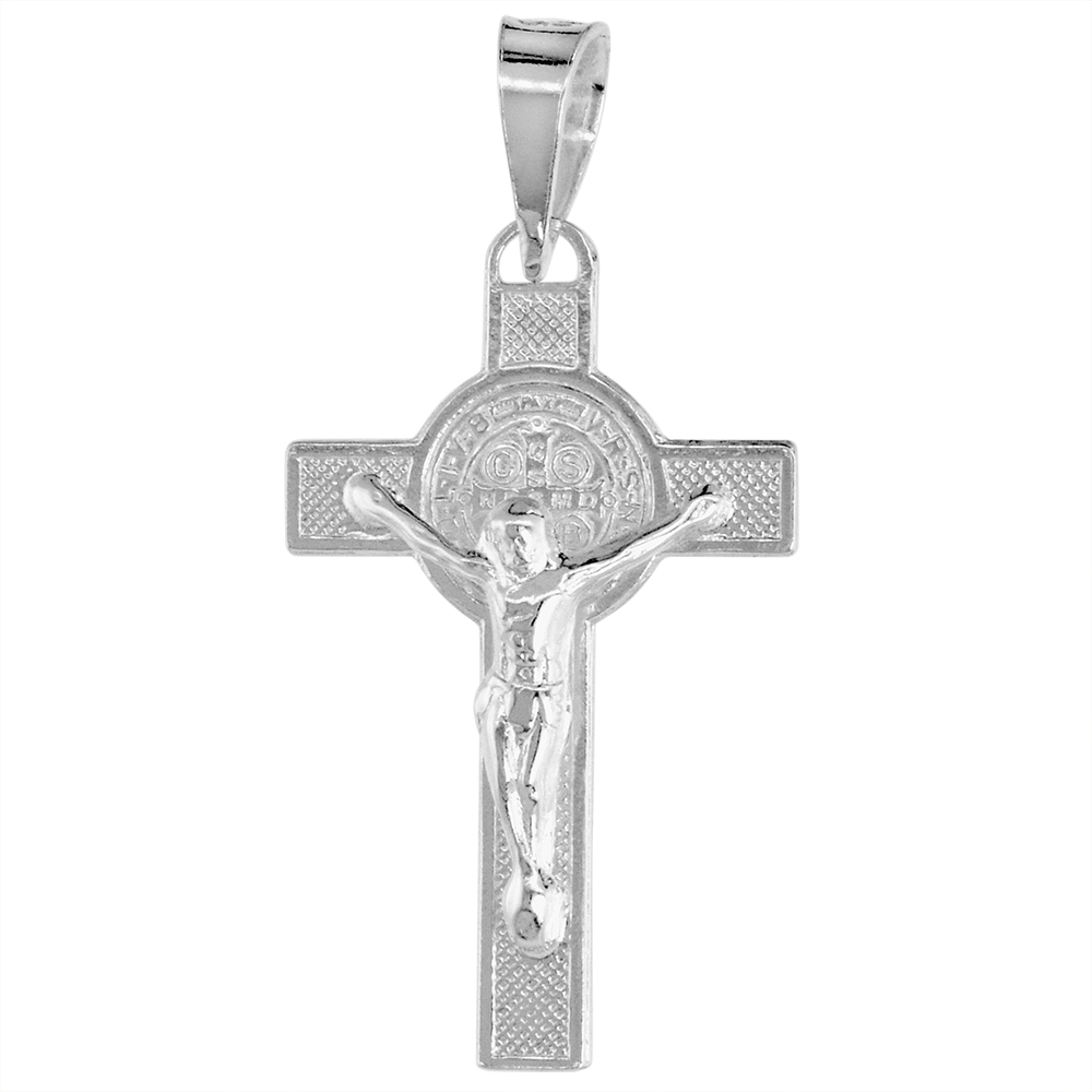 Small 1 inch Sterling Silver St Benedict Crucifix Pendant for Women and Men High Polished NO Chain Included