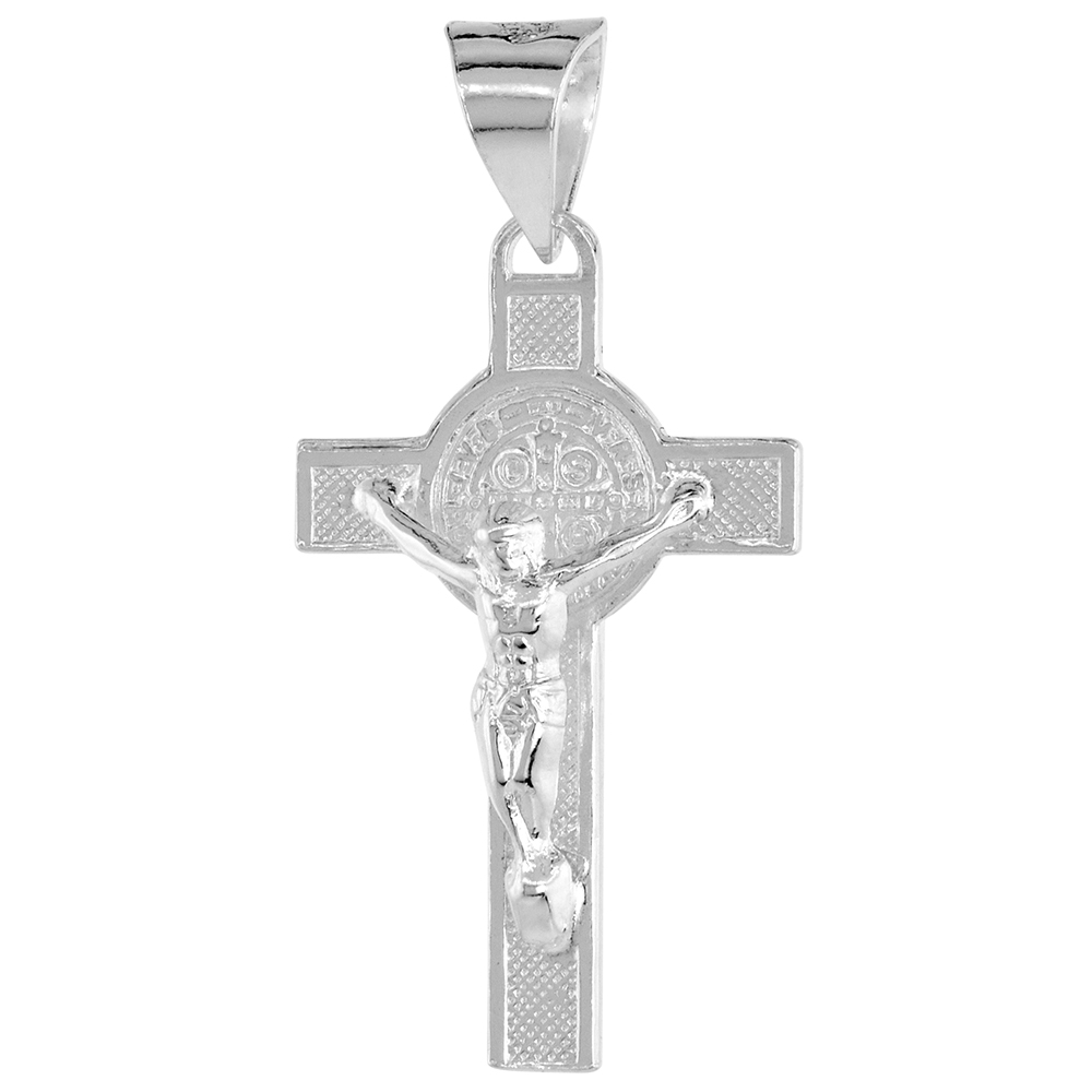 1 1/4 inch Sterling Silver St Benedict Crucifix Pendant for Women and Men High Polished NO Chain Included