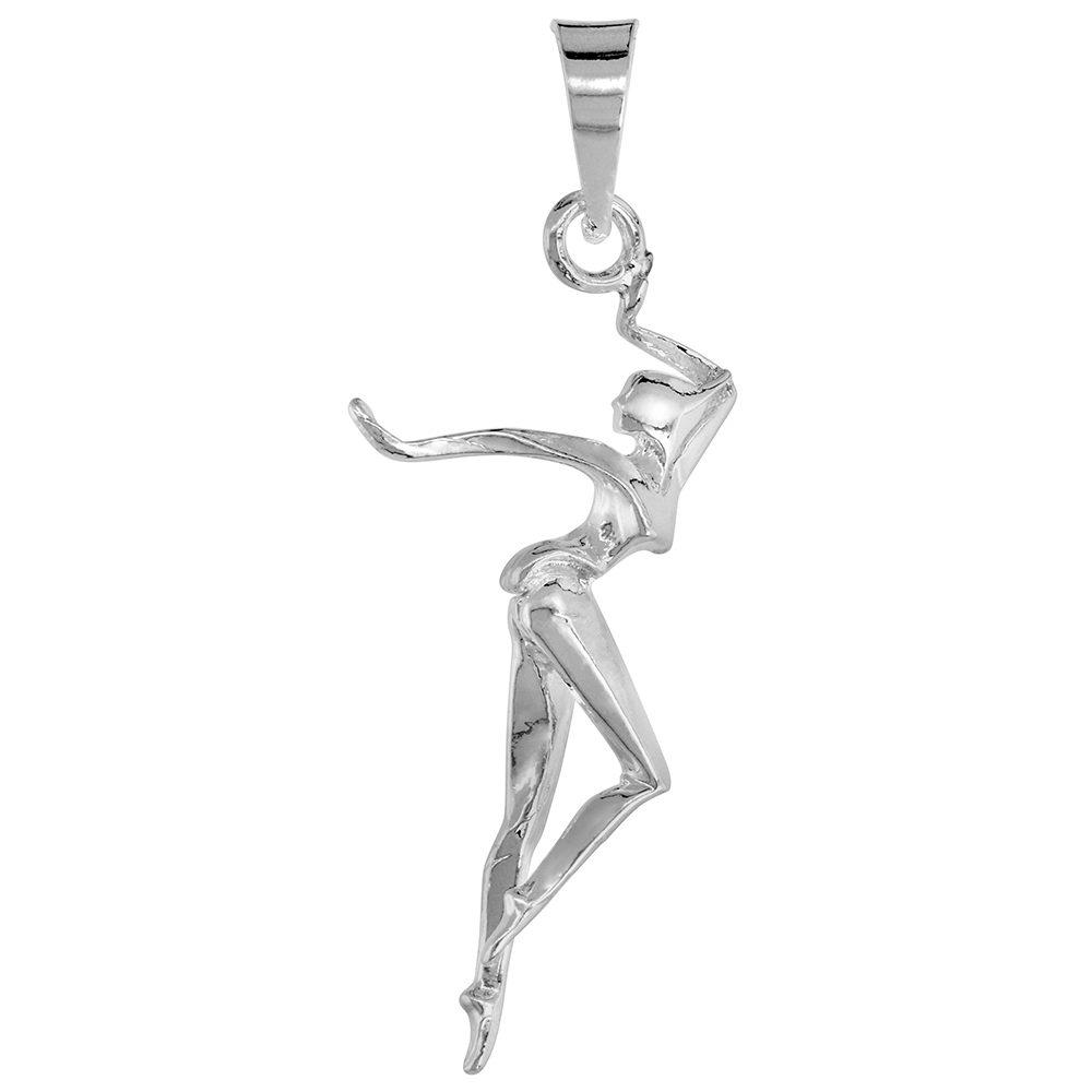 Sterling Silver Dancing Girl Pendant for Women Girls Movable High Polished 1 1/2 inch tall NO Chain Included