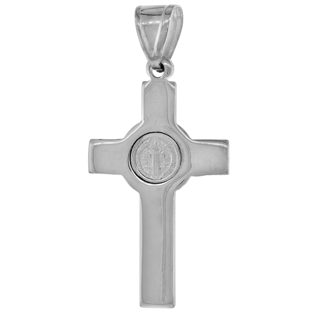 1 1/4 INCH STERLING SILVER PROTESTANT ST BENEDICT CROSS PENDANT WITHOUT CHRIST HIGH POLISHED NO CHAIN INCLUDED