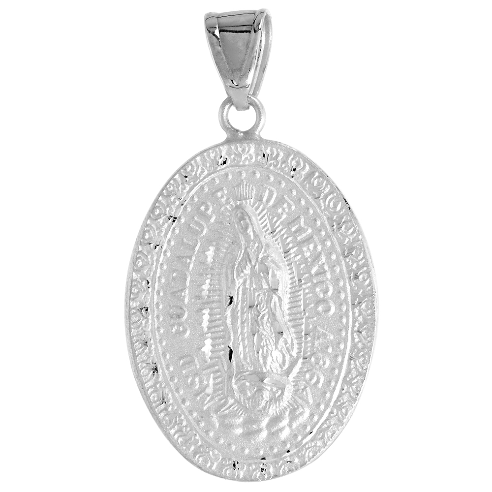 1 3/16 INCH STERLING SILVER OUR LADY OF GUADALUPE MEDAL PENDANT NON FECIT TALITER OMNI NATIONI OVAL