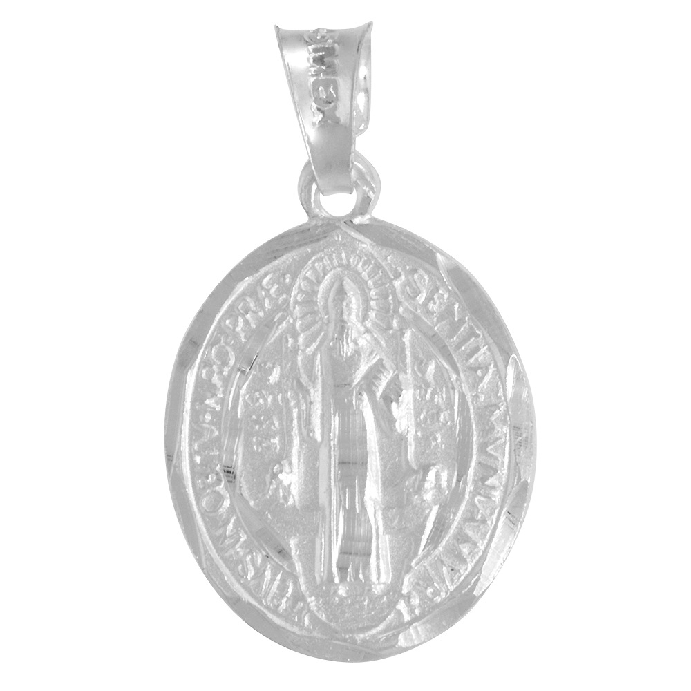 11/16 INCH STERLING SILVER ST BENEDICT MEDAL PENDANT FOR MEN AND WOMEN OVAL