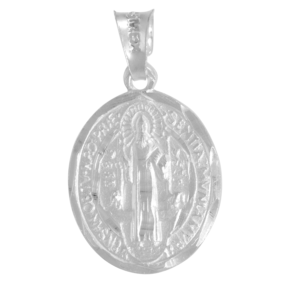11/16 inch Sterling Silver St Benedict Medal Pendant for Men and Women Oval