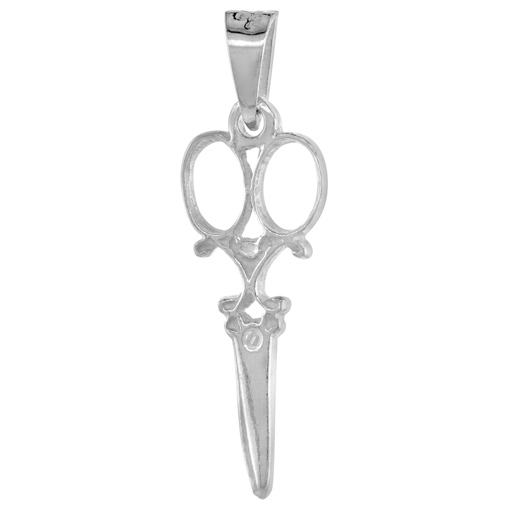 1 1/4 inch Sterling Silver Vintage Victorian Scissors Pendant for Men and Women