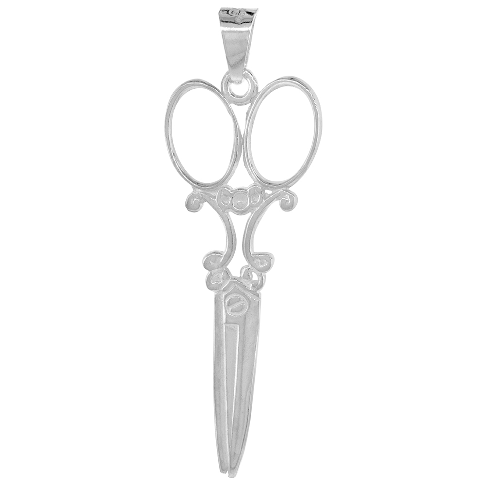Large 2 1/4 inch Sterling Silver Vintage Victorian Scissors Pendant for Men and Women