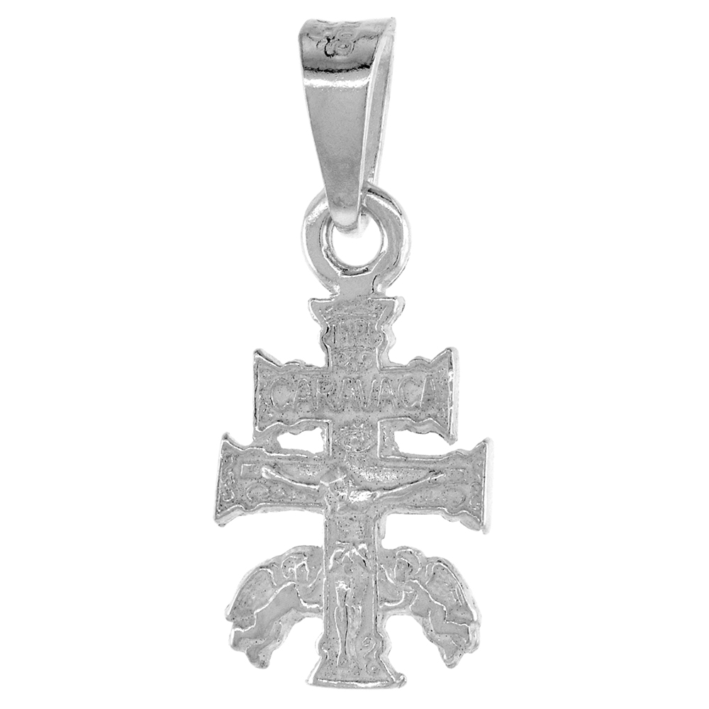 3/4 INCH STERLING SILVER CARAVACA CROSS PENDANT FOR MEN AND WOMEN MATTE FINISH 19 MM TALL