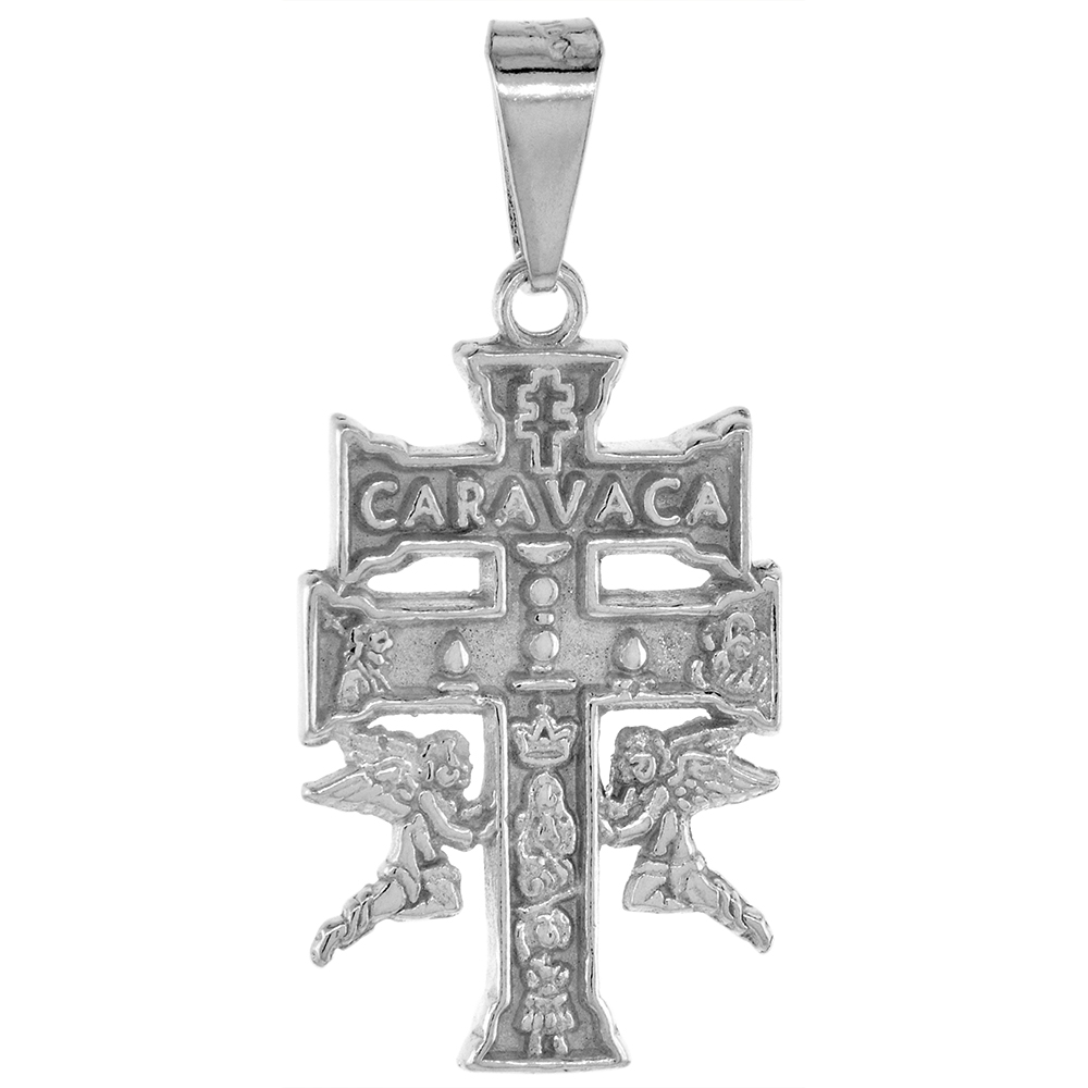 1 1/4 INCH STERLING SILVER CARAVACA CROSS PENDANT FOR MEN AND WOMEN POLISHED FINISH 30 MM TALL