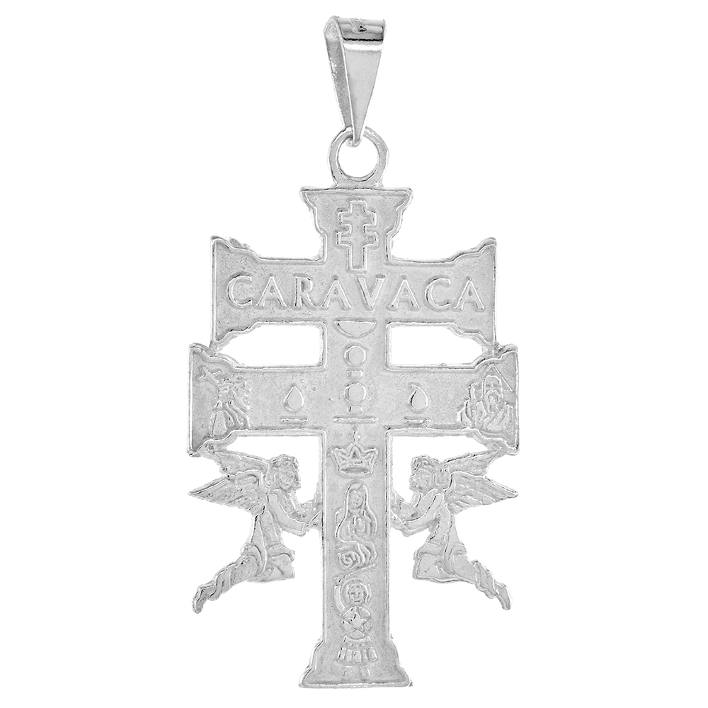 2 INCH LARGE STERLING SILVER CARAVACA CROSS PENDANT FOR MEN POLISHED FINISH 50 MM TALL