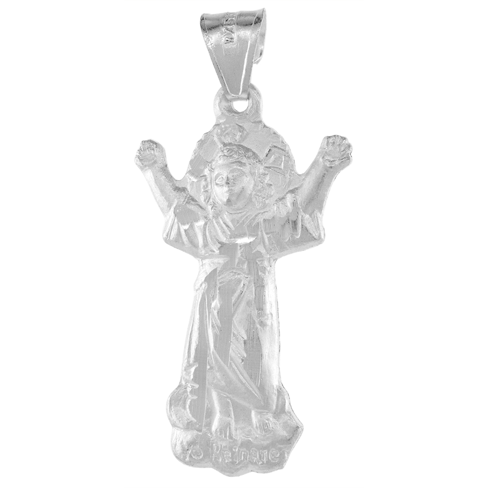 1 1/4 INCH STERLING SILVER DIVINE CHILD JESUS PENDANT FOR MEN POLISHED FINISH 30 MM TALL