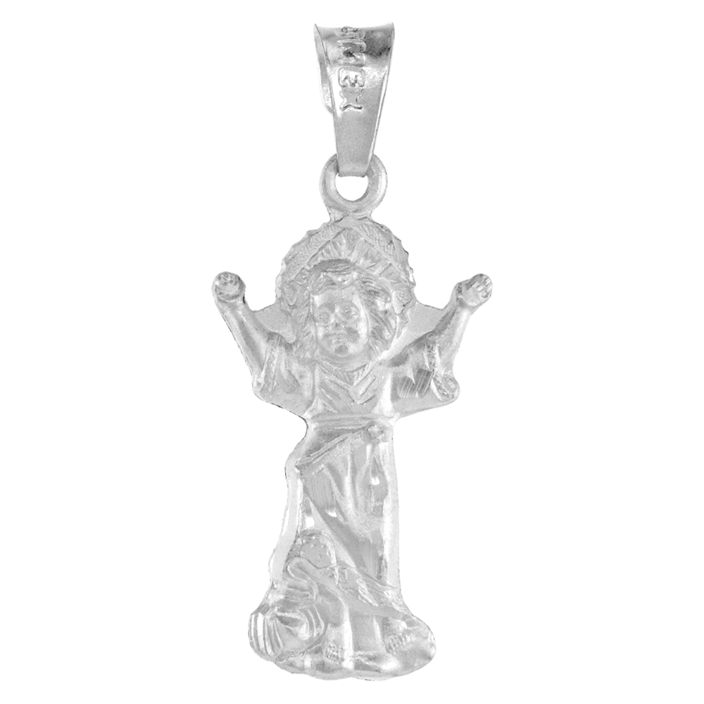 7/8 INCH STERLING SILVER DIVINE CHILD JESUS PENDANT FOR MEN POLISHED FINISH 22 MM TALL