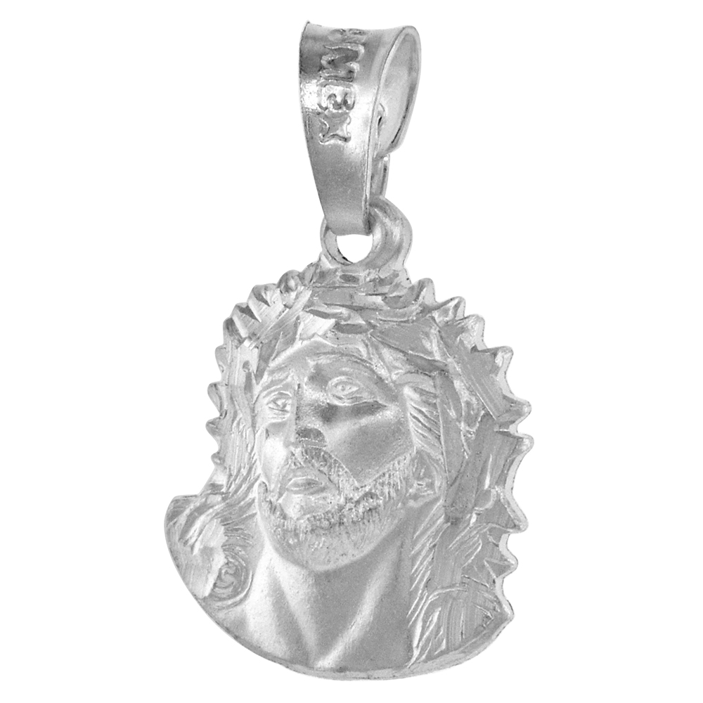 SMALL 5/8 INCH STERLING SILVER ECCE HOMO MEDAL THE HOLY FACE OF JESUS CHRIST CROWN OF THORNS PENDANT FOR MEN AND WOMEN