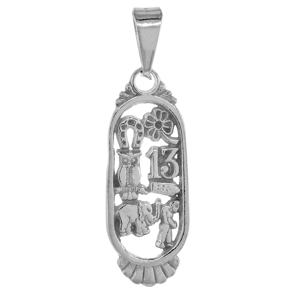 Sterling Silver Lucky Charms Good Luck Pendant for Women and Men 1 1/8 inch tall Elongated Oval