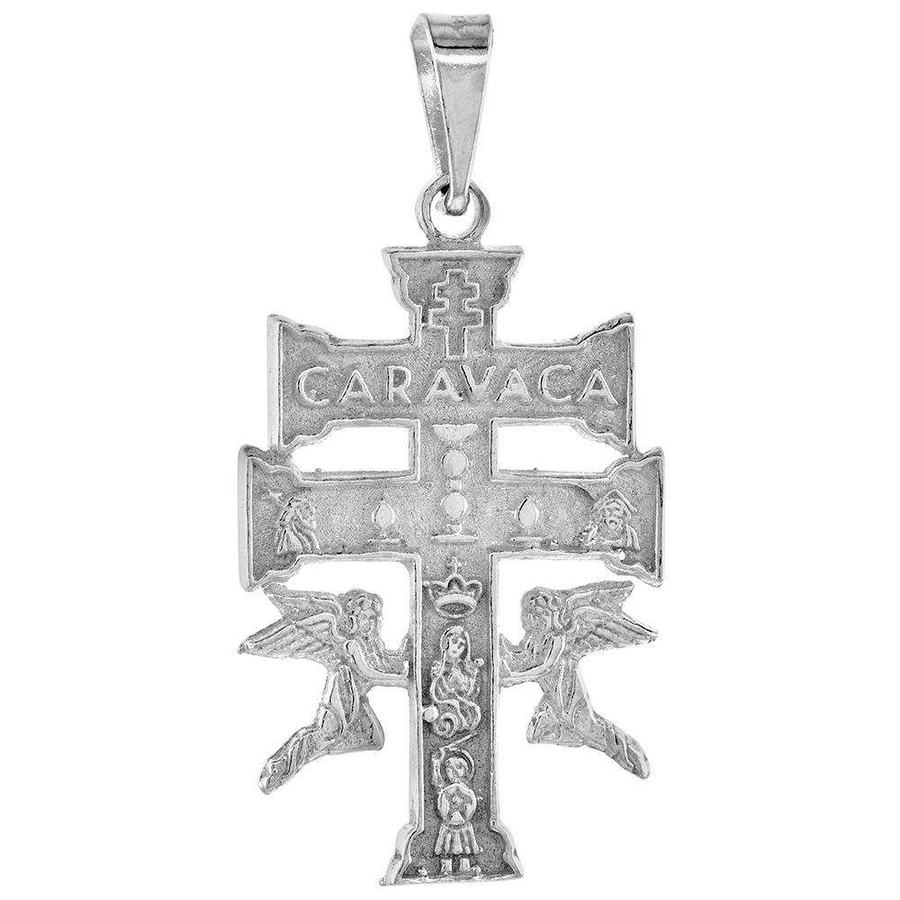 Large Sterling Silver Caravaca Cross Pendant for men 1 1/2 inch tall
