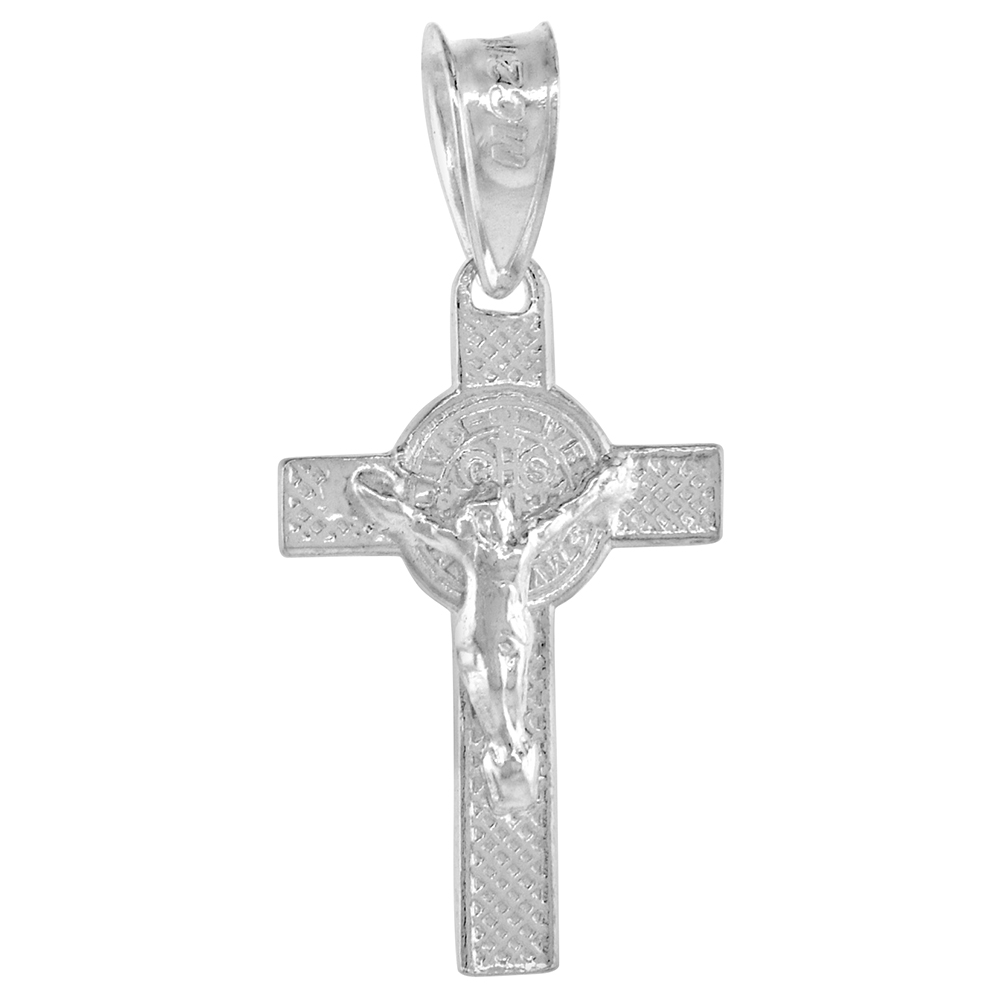 Tiny 3/4 inch Sterling Silver St Benedict Crucifix Pendant for Women and Men High Polished NO Chain Included