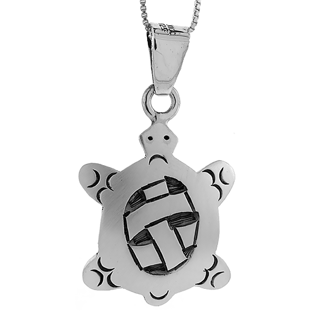 STERLING SILVER TURTLE PENDANT HANDMADE, 1 3/8 INCH LONG