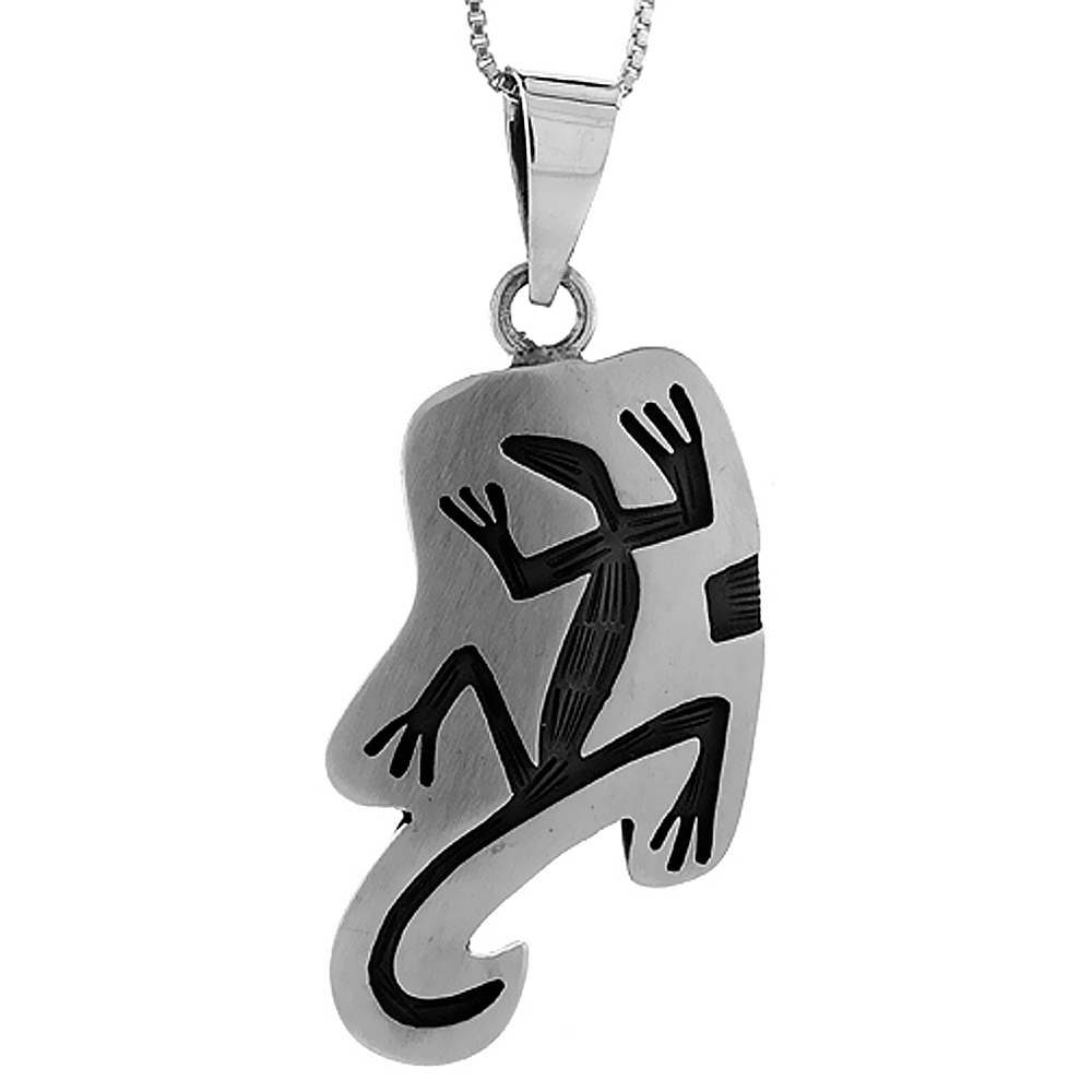 STERLING SILVER GECKO PENDANT HANDMADE, 1 1/2 INCH LONG