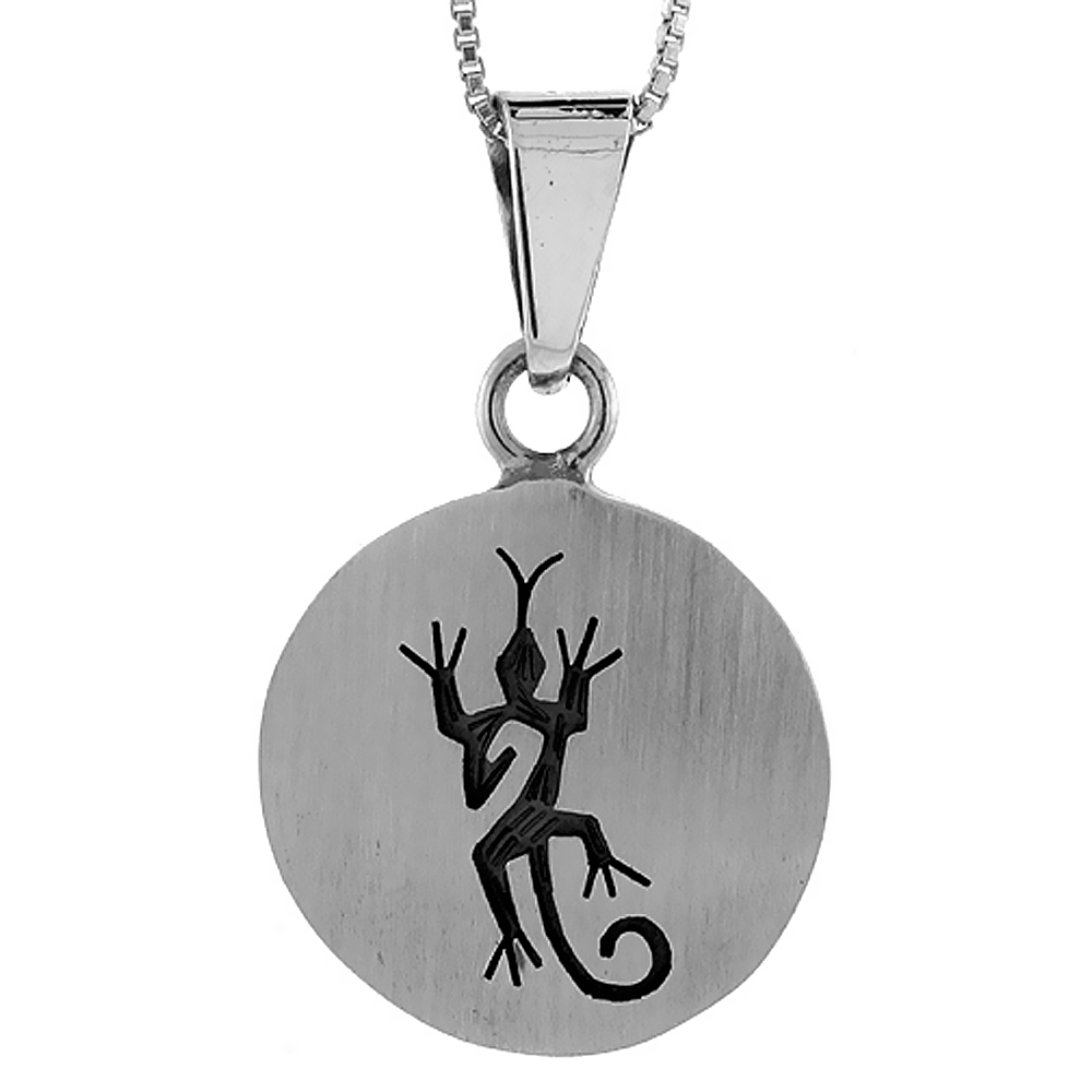 STERLING SILVER GECKO PENDANT HANDMADE, 3/4 INCH (21 MM) WIDE