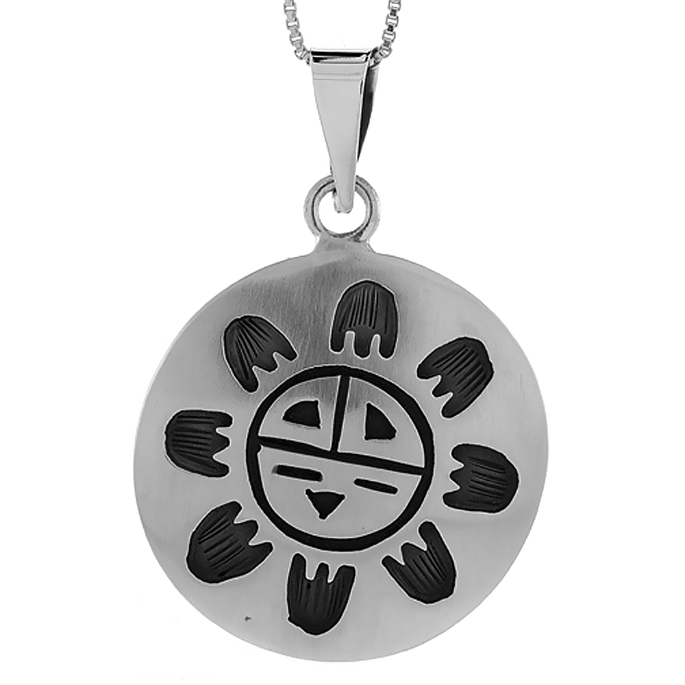 STERLING SILVER SUN PENDANT HANDMADE, 1 1/4 INCH (30 MM) WIDE